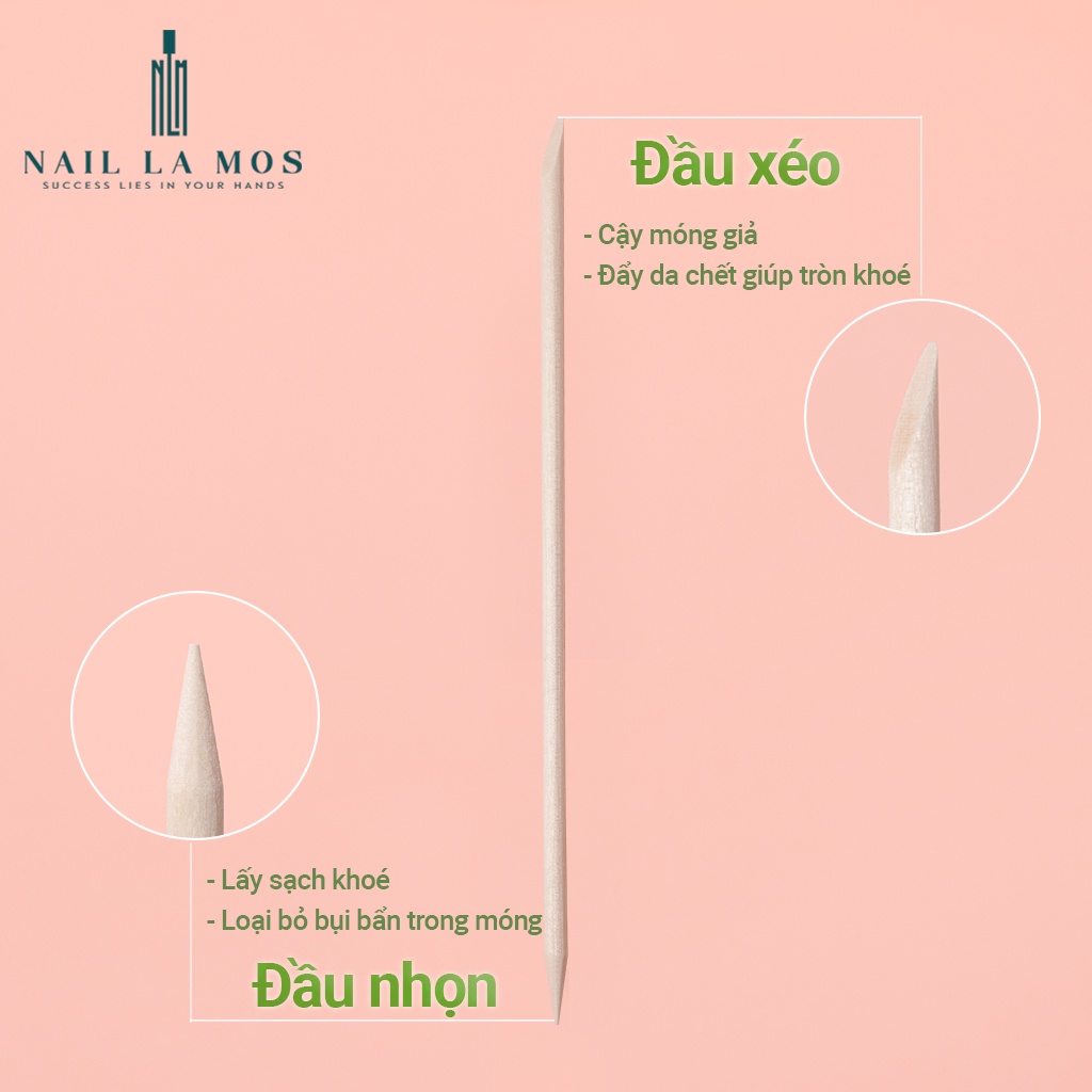 Que gỗ làm nail 2 đầu đẩy da, sủi móng, nặn hoa bột - Que tháo móng giả chuyên dùng cho nailbox