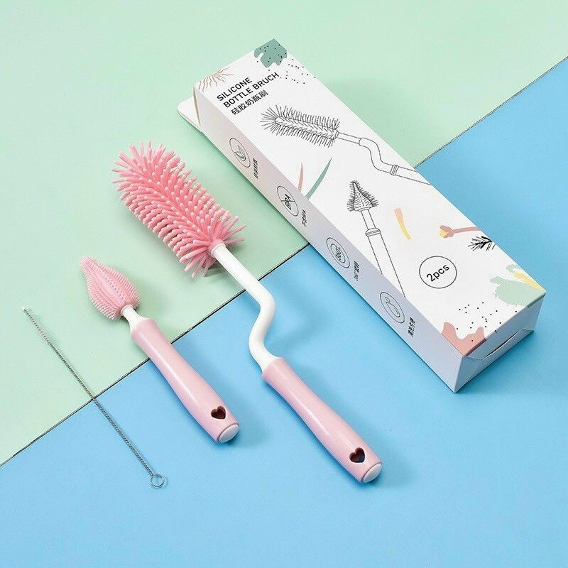 Bộ cọ bình sữa silicone 3 chi tiết xoay 360 độ