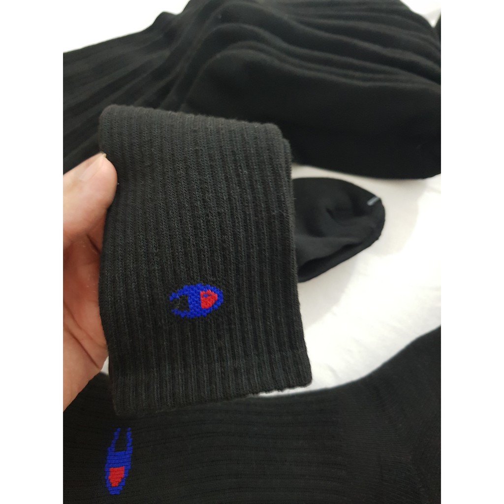 Tất thể thao cao cổ Champion đen - Free ship + Quà tặng Loved socks by TatsTats.vn