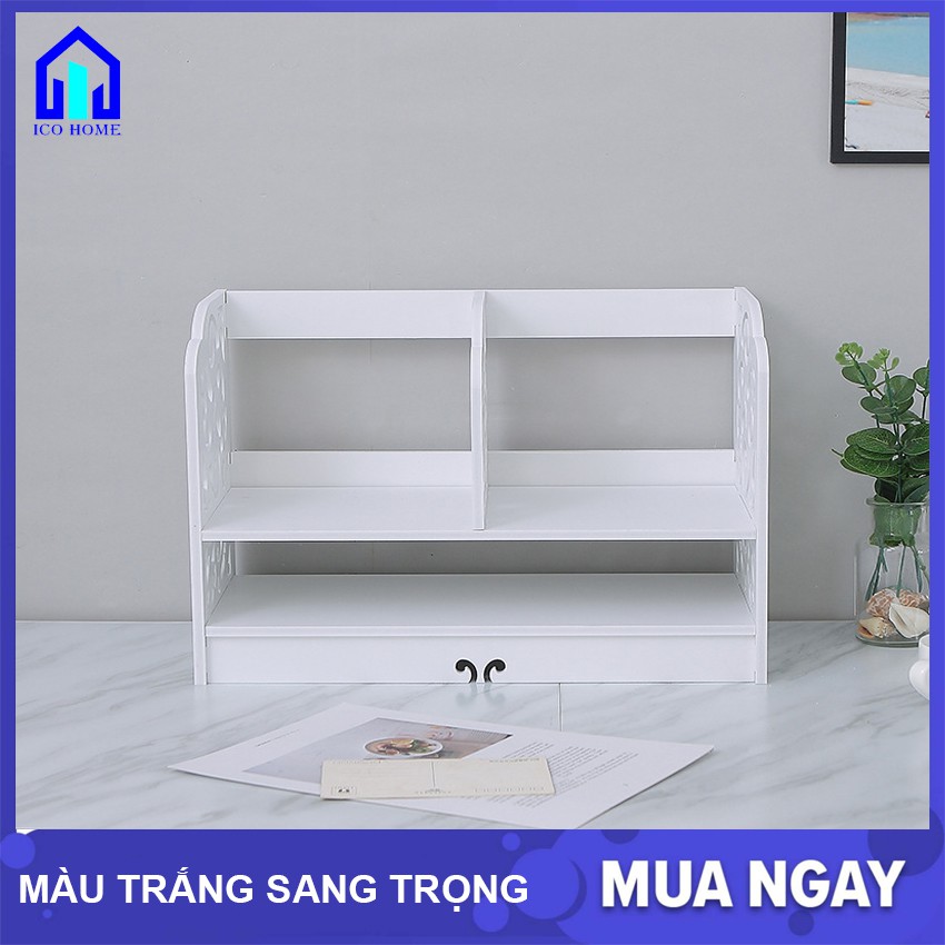 Kệ sách để bàn bằng gỗ đẹp dễ dàng lắp ghép có nhiều ngăn, để bàn học bàn làm việc văn phòng - ICO HOME