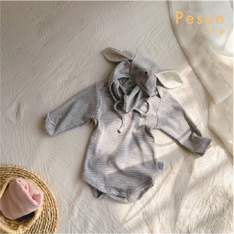 Set body kèm mũ tai thỏ ngộ nghĩnh 0-2 tuổi thun cotton cực thoải mái cho bé