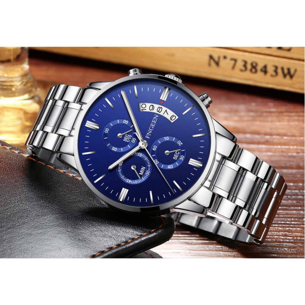 Đồng hồ nam FNGEEN F12 mặt tròn có lịch ngày, dây thép không gỉ | BigBuy360 - bigbuy360.vn