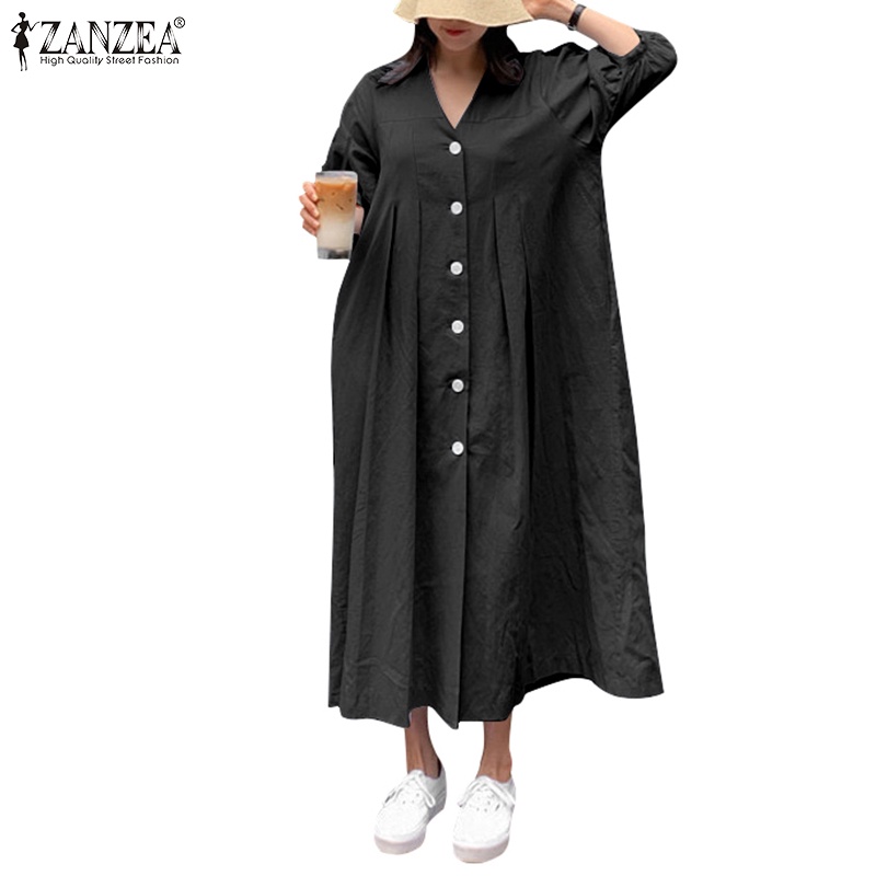 Đầm maxi Zanzea cổ tim tay lửng thời trang dành cho nữ