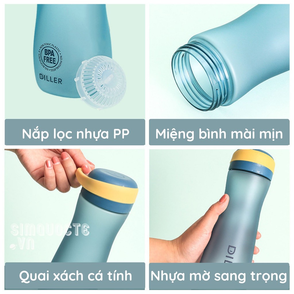 Bình nước thể thao bằng nhựa tritan 600ml - Hàng chính hãng Diller