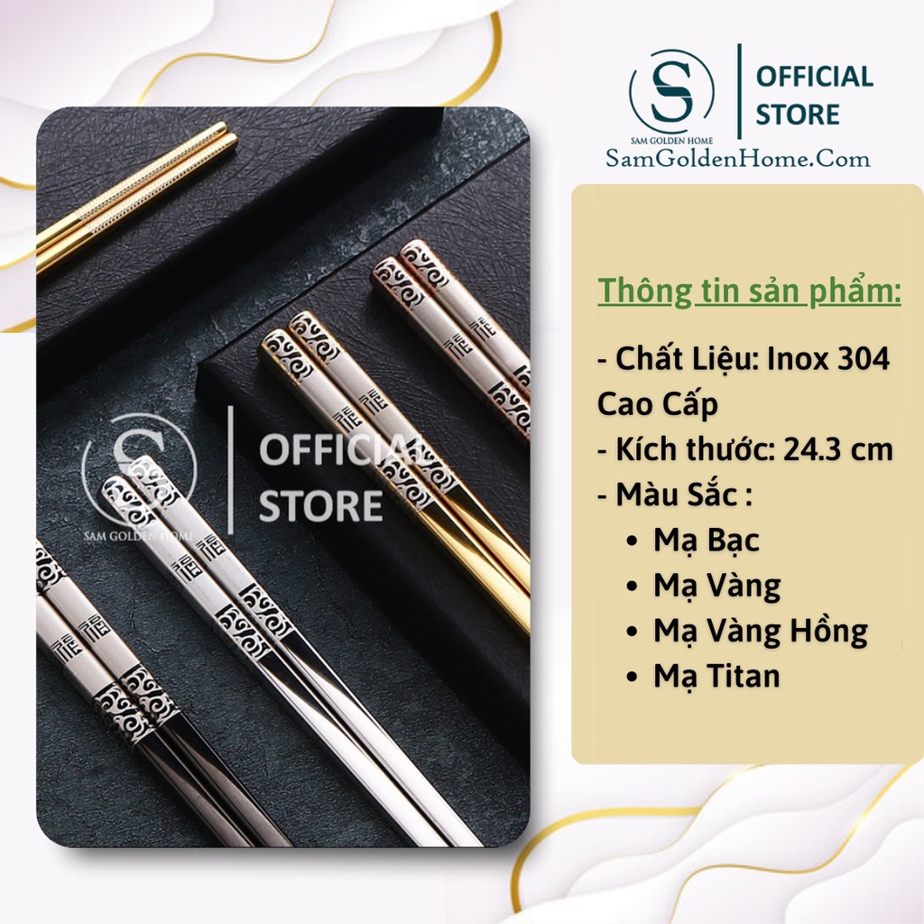 Đũa Inox 304 hàn quốc chống trơn trượt cao cấp mạ vàng mạ bạc titanium sang trọng siêu bền