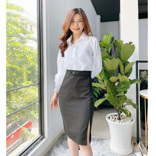 Áo sơ mi nữ trắng công sở  [FREESHIP + HÀNG CÓ SẴN] - Thời trang nữ giá rẻ (Áo 13266, Chân váy 13261)