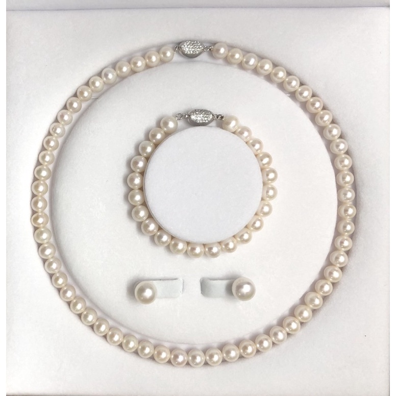 Bộ trang sức hạt tròn đều 7-8ly sáng bóng