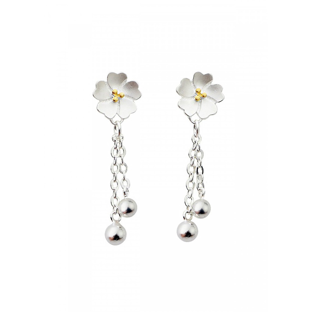 Bông tai hoa đào khuyên tai Tam Sinh Tam Thế dáng dài thiết kế độc đáo