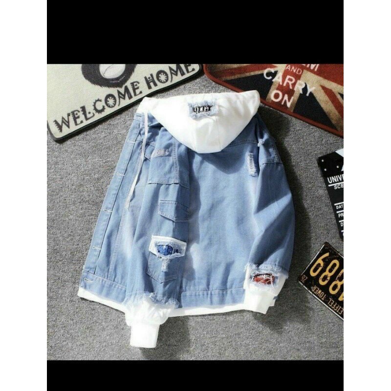 Áo Khoác Jean Nam Liền Mũ Nỉ Áo Bò Có Nón Đẹp Cao Cấp Khoác Jeans Phong Cách -GUTADI
