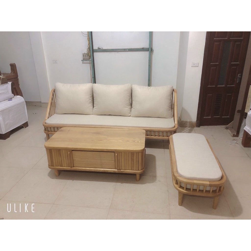 Ảnh thật sofa phong cách scandinavian vintage hiện đại giá rẻ - ghế sôfa nan gỗ sồi nga 100%
