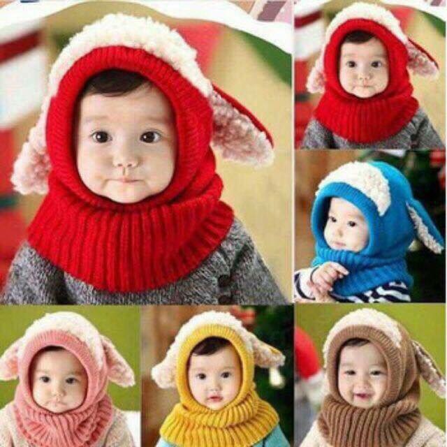 Mũ cừu liền khăn siêu ấm cho bé