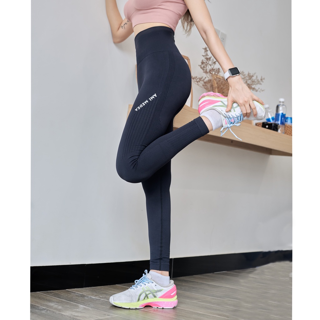 Quần dài legging cap cao nữ tập gym yoga aerobic chạy bộ nữ AMI MEDEA nâng mông tôn vòng 3