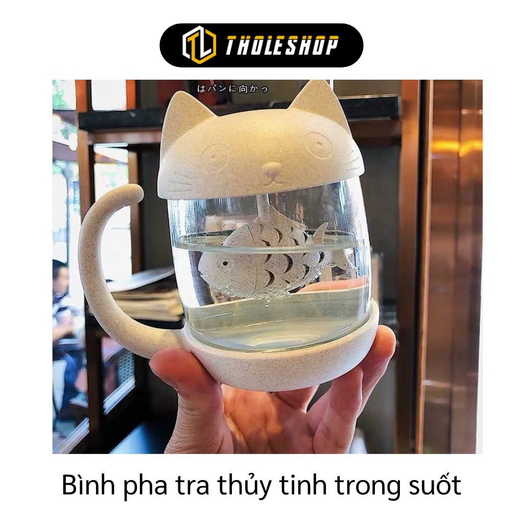 Ly Pha Trà - Ly Thủy Tinh Lọc Trà  Hình Mèo Ngộ Nghĩnh, Không Nóng Tay Khi Sôi 6619