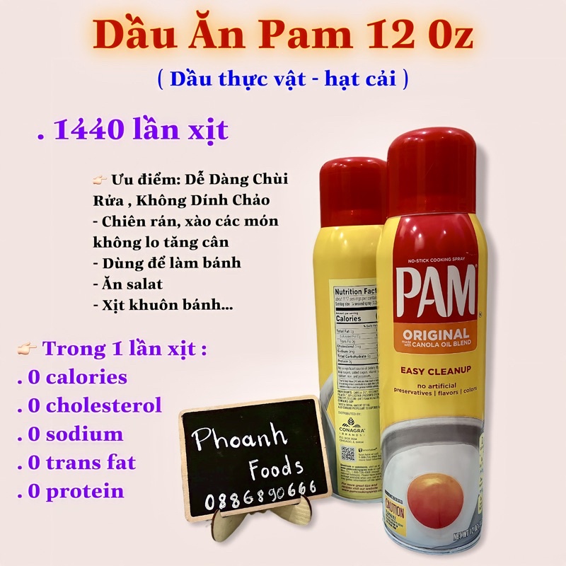 Dầu ăn Pam 12oz - date 2024 - 0 calories