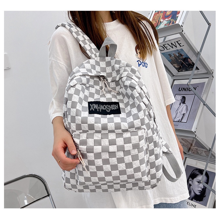 Ba Lô Học Sinh ,Phiên bản Hàn Quốc của phong cách văn học ins, chất liệu nylon, in kẻ sọc