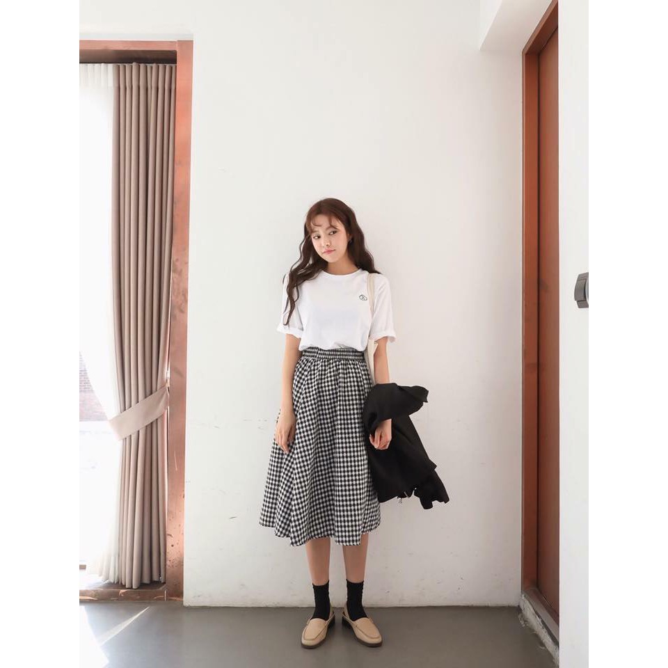 Chân váy caro midi