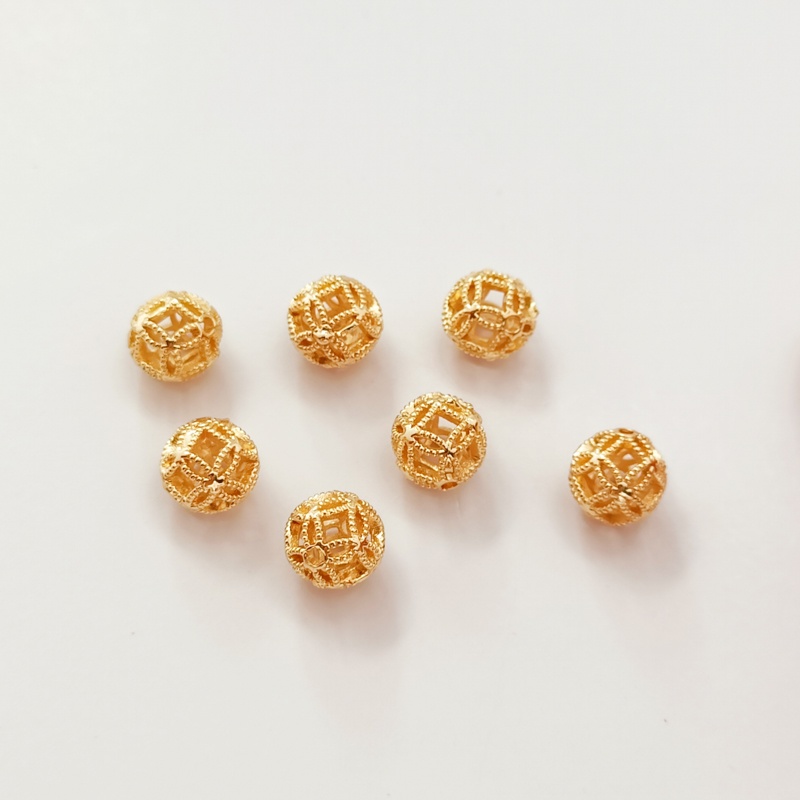 Bộ Hạt Tròn 8mm Màu Vàng Đồng 14K Dùng Làm Vòng Tay DIY