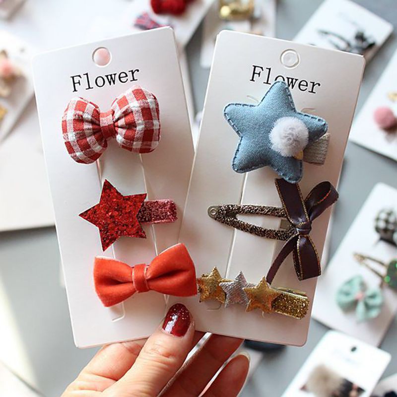 Bộ 3 kẹp tóc vải đính nơ xinh xắn cho bé gái