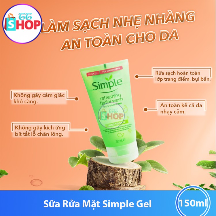 [Mã COS1904 giảm 8% đơn 300K] Sữa Rửa Mặt Simple Gel Kind To Skin Refreshing Facial Wash Gel 150ml | BigBuy360 - bigbuy360.vn