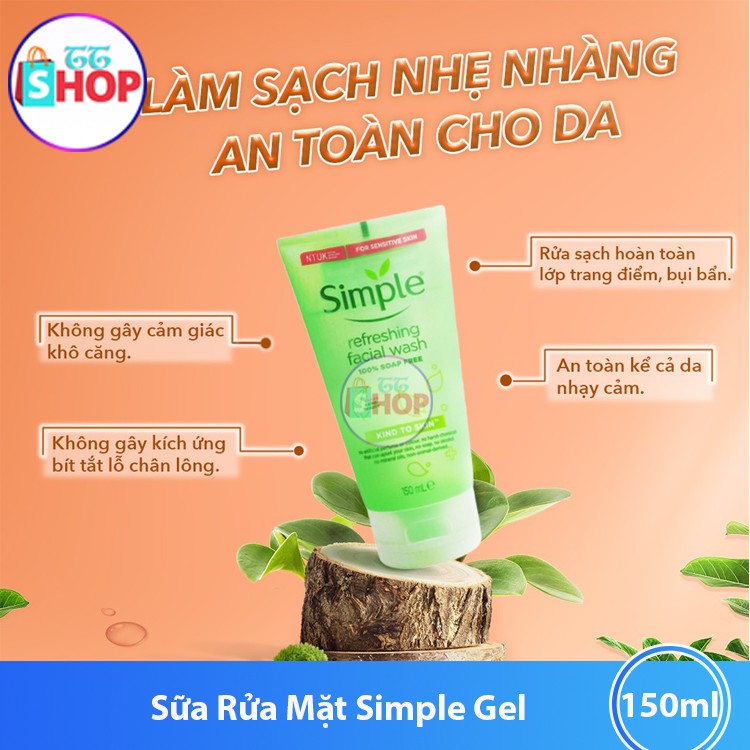 Sữa Rửa Mặt Simple Gel Kind To Skin Refreshing Facial Wash Gel 150ml