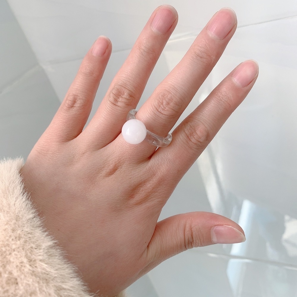 Nhẫn Resin Pha Lê Trong Suốt Hình Cầu Phong Cách Nhật Hàn Dễ Thương Thời Trang Cho Nữ