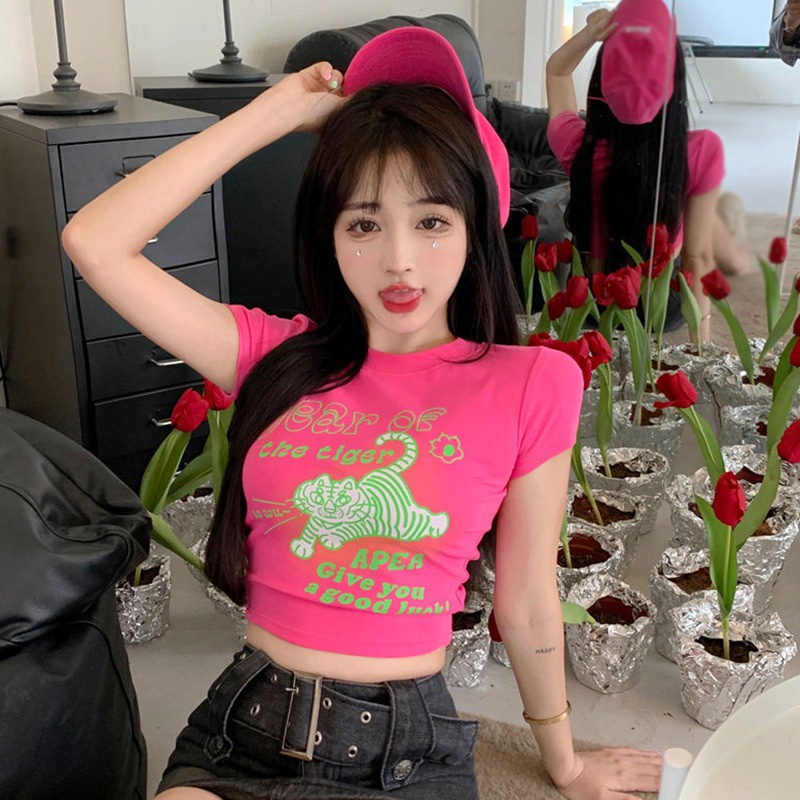 Áo Thun Tay Ngắn Cổ Tròn Hở Rốn Thời Trang Ngọt Ngào Cho Nữ