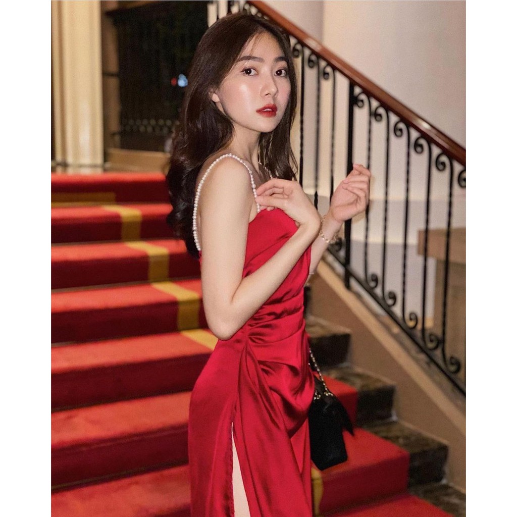 Đầm dự tiệc 2 dây nhún bèo hông 2 màu chất phi sang chảnh - pansy dress