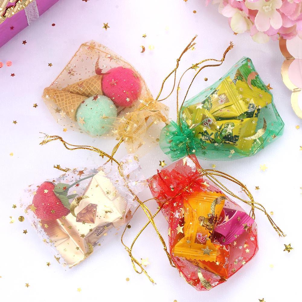 Set 10 Túi Dây Rút Đựng Bánh Kẹo Bằng Vải Organza Hình Ngôi Sao Trang Trí Tiệc Cưới