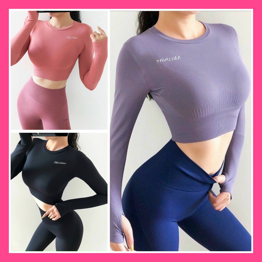 Áo Tập Gym Nữ Croptop Misshine Tay Dài Ôm Body