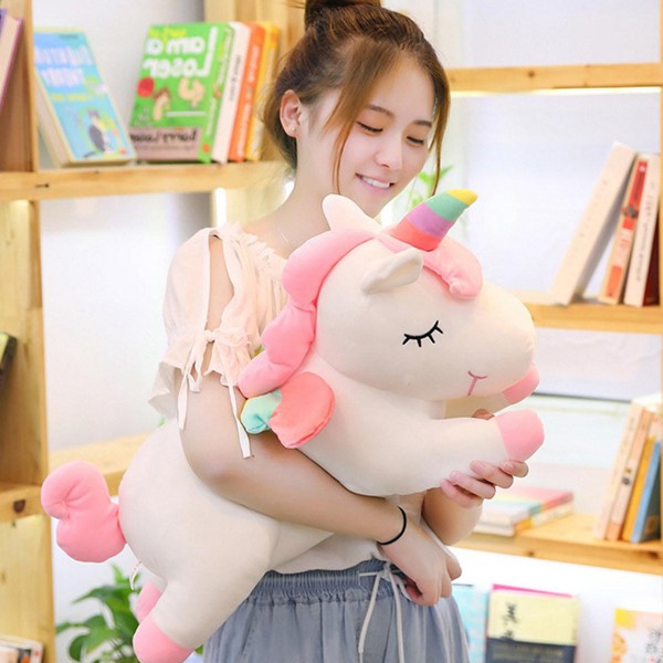 Gấu bông Gối ôm ngựa một sừng kì lân unicorn nằm (30cm---&gt;60cm) vải miniso siêu mềm mịn, cao cấp