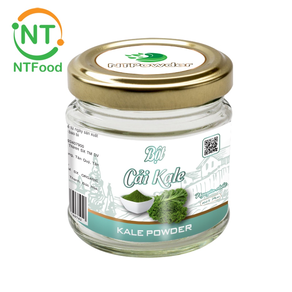 [Mã BMBAU50 giảm 7% đơn 99K] Bột Cải Xoăn Kale sấy lạnh nguyên chất NTPOWDER 60gr hũ thủy tinh - Nhất Tín Food