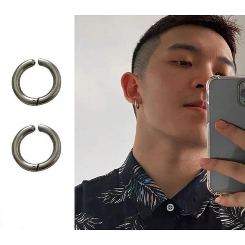 Khuyên tai tròn không bấm lỗ Unisex thép titan không gỉ phong cách Hàn Quốc thời trang cá tính