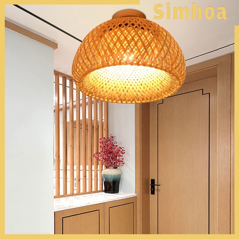 [SIMHOA] Bamboo Wicker Rattan Light Fixture Flush Mount Hanging Ceiling Lamp