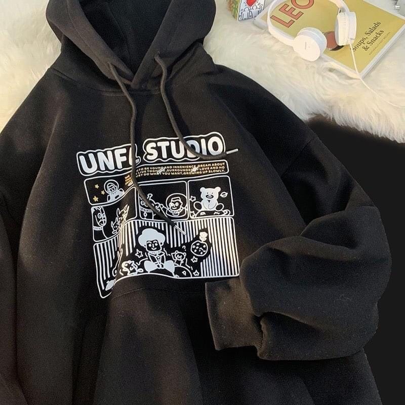 Áo Hoodie UNFL Form Rộng Tay phồng Nhiều Màu, Áo Nỉ Có Mũ Túi Bụng Phong Cách Hàn Quốc