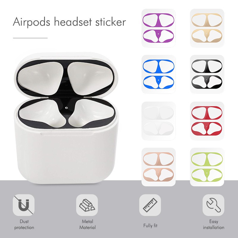 Set 2 nhãn dán kim loại chống bụi cho hộp sạc tai nghe Apple Airpods