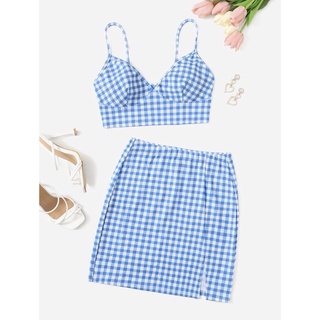 Set Áo Top Và chân váy kẻ caro