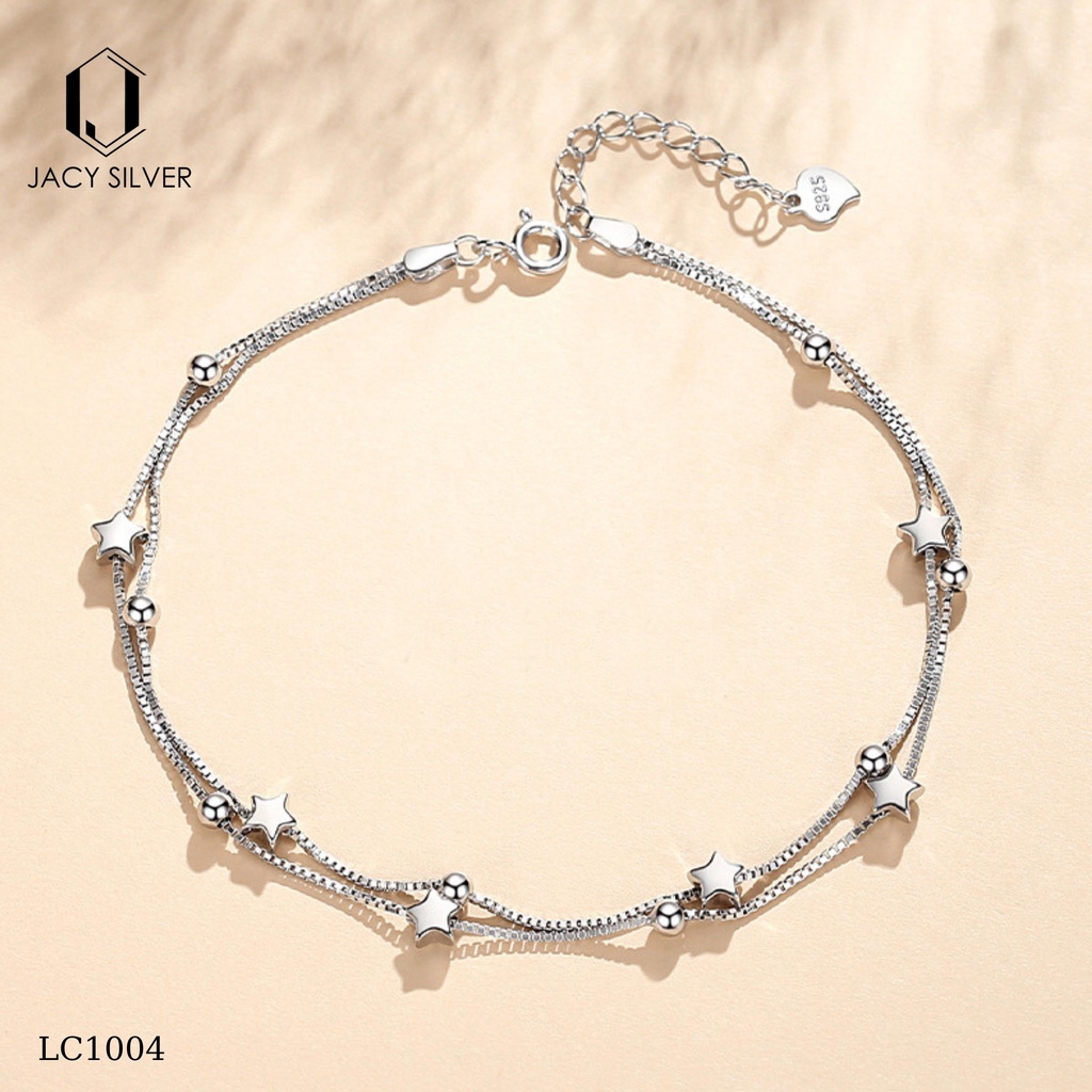 Lắc Chân Bạc 925 Ngôi Sao Phồng, Vòng Chân Bạc Ý Cho Nữ Jacy Silver LC1004