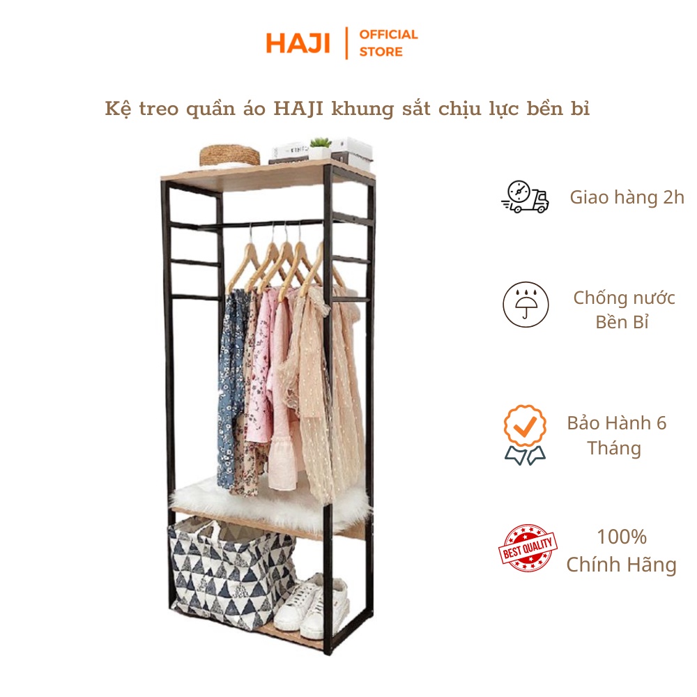 Giá treo quần áo khung sắt sơn tĩnh điện chống gỉ, Kệ treo quần áo 2 tầng hiện đại HAJI C07