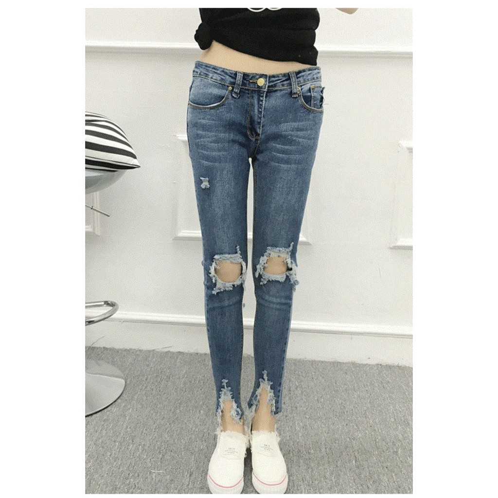 [Mã WASTMAY giảm 15% tối đa 30K đơn 150K] [FREESHIP 150K] Quần Jeans Nữ Phối Rách Siêu Co Giãn Cao Cấp OHS0048 | BigBuy360 - bigbuy360.vn