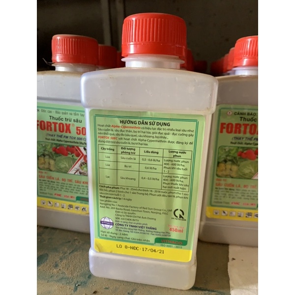 Fortox 50EC  chai 450ml - Xử lý sâu, bọ trĩ, sâu khoang
