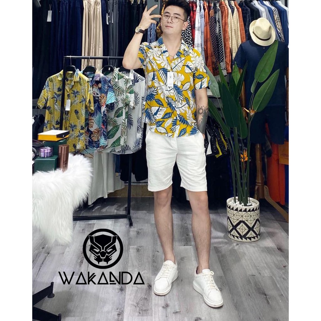 [FREESHIP] Áo đũi sơ mi, Áo nhóm đi biển có cổ họa tiết hoa lá Wakanda | BigBuy360 - bigbuy360.vn