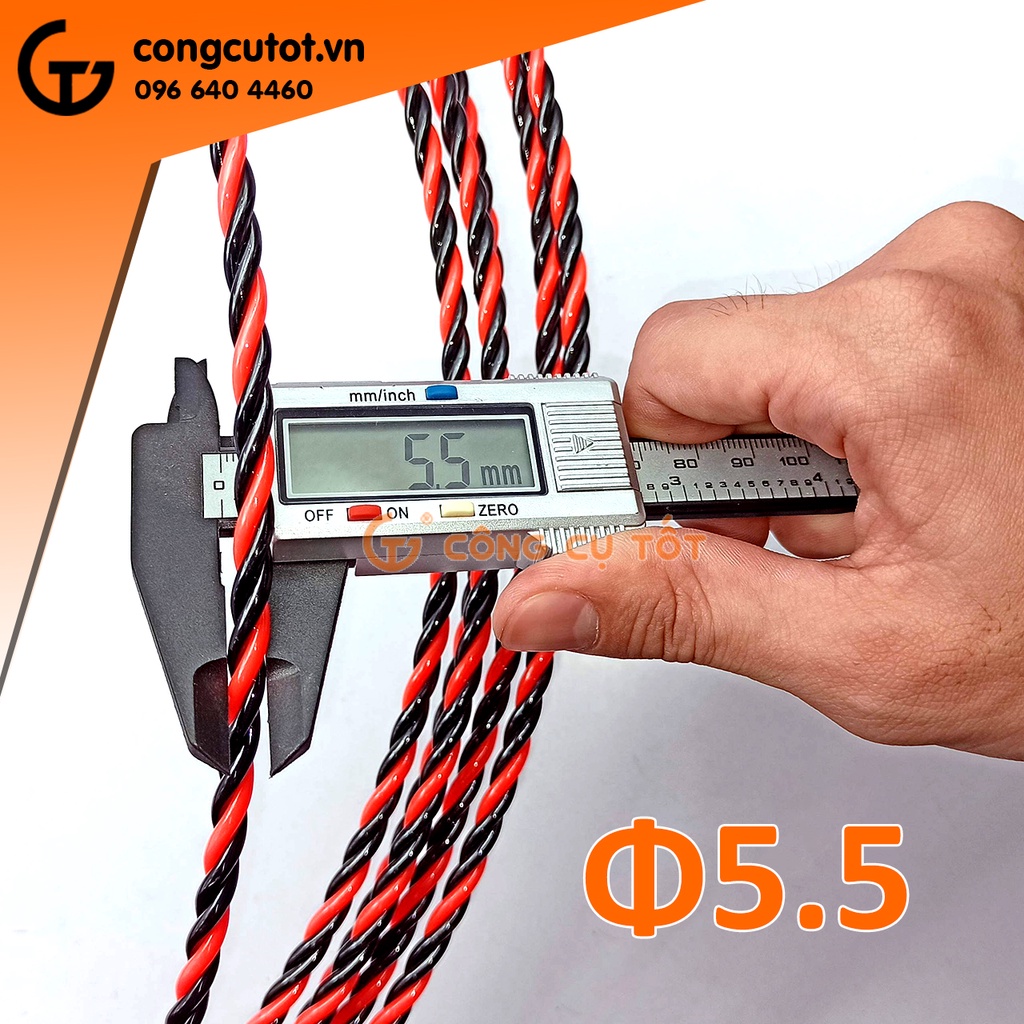 Dây mồi bện 3 lõi cáp Ø5.5mm cực khỏe vằn đỏ đen dài 25m