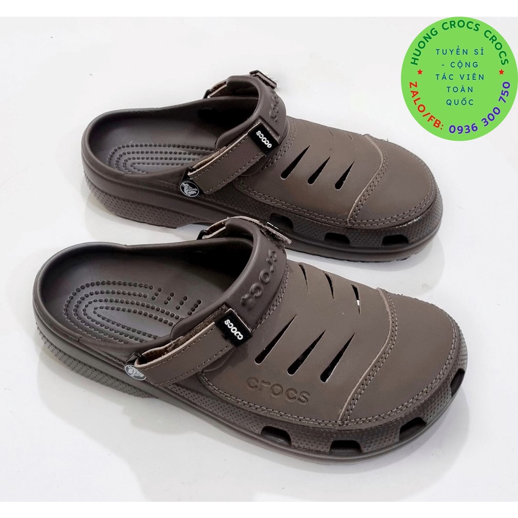 DÉP SỤC CROCS YUKON SPORT CLOG CHO NAM MÀU NÂU, chuẩn xịn, full box