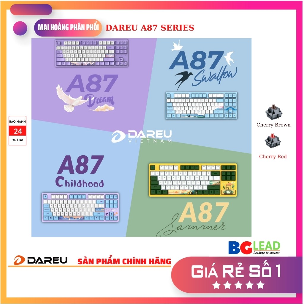 Bàn phím cơ|Bàn phím gaming DareU A87 series |DREAM|CHILDHOOD|SUMMER|SWALLOW Cherry switch - Mai Hoàng phân phối và BH