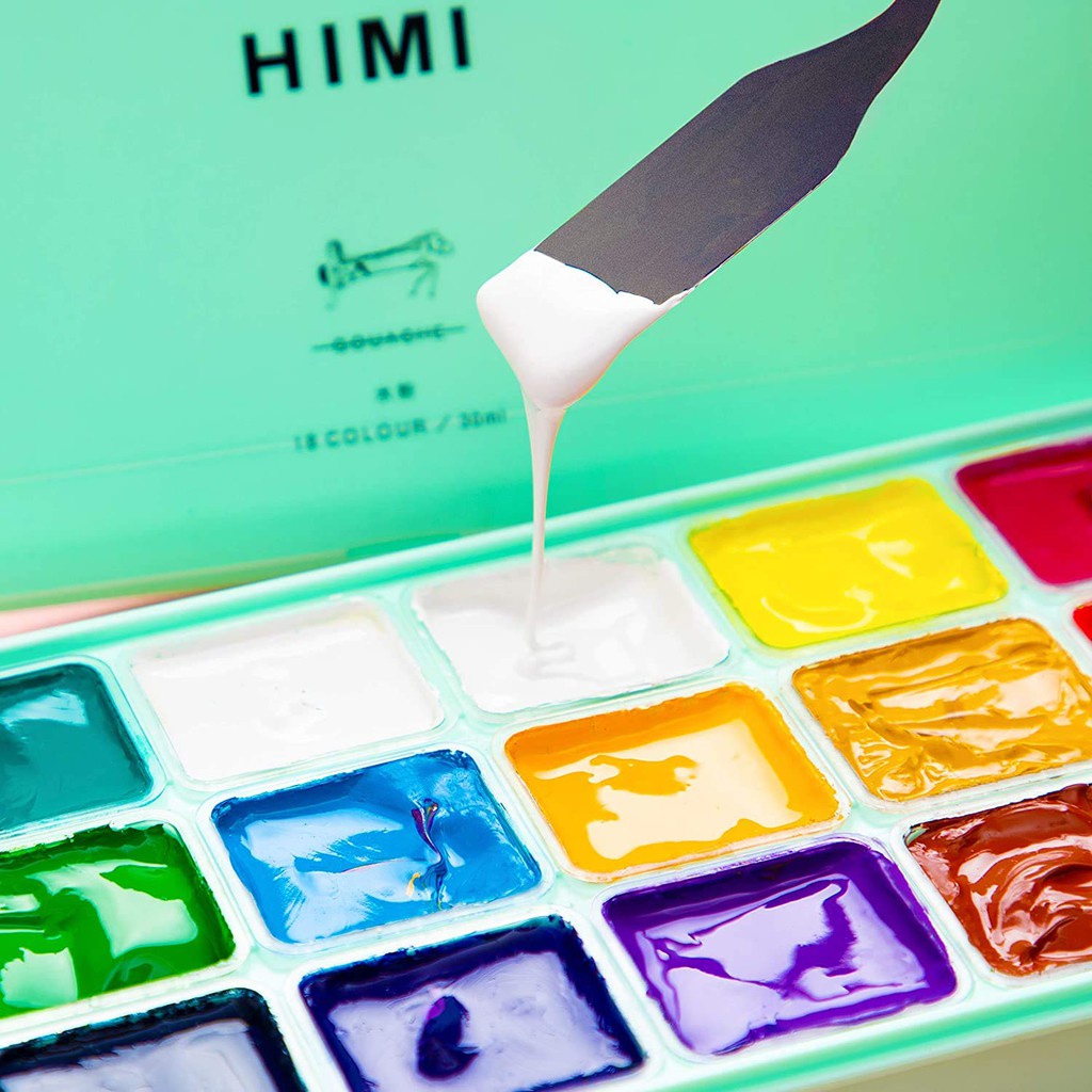 Màu Gouache Himi Dạng Thạch 🎨️🎨 KÈM QUÀ TẶNG 🚀🚀 Bộ 18/24 màu