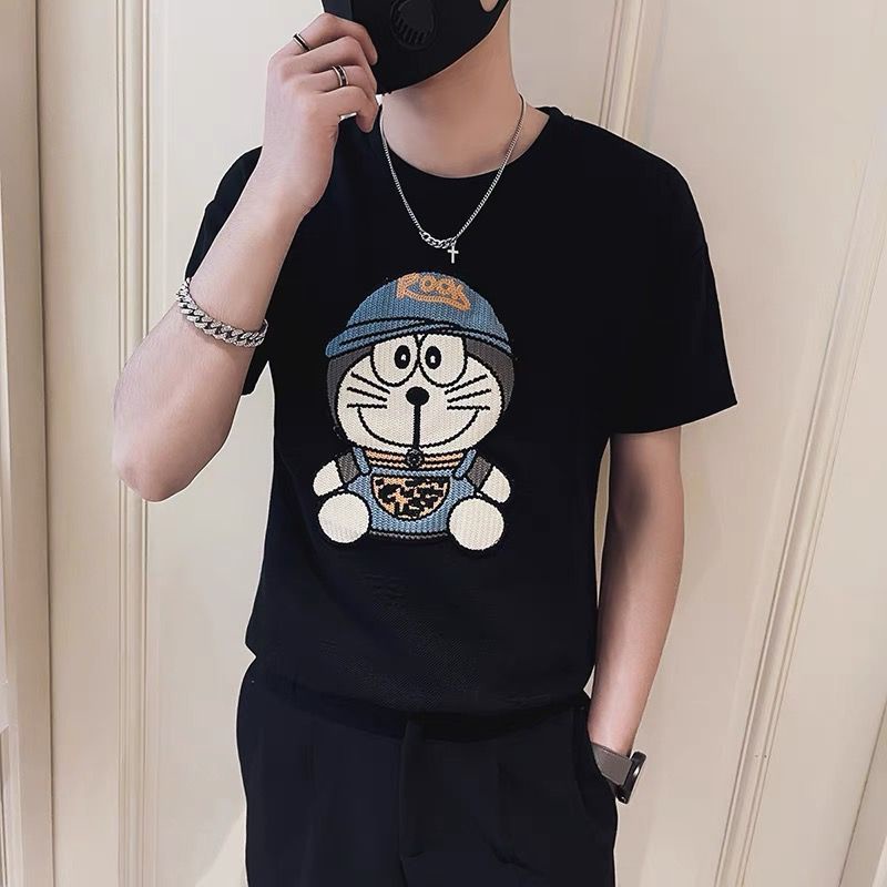 Áo Thun Ngắn Tay Dáng Ôm Thêu Họa Tiết Cá Tính Cho Nam Nữ