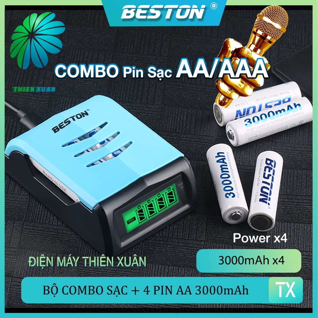 Pin Sạc AA AAA Beston C9001 Tự ngắt Có đèn báo đầy cho Micro karaoke, máy ảnh, đồng hồ, đồ chơi trẻ em