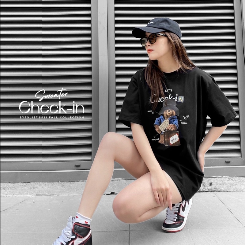 Áo phông unisex Checkin form suông rộng thun cotton