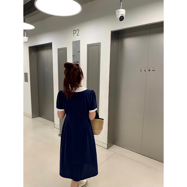 Đầm Polo Cổ V Dáng Dài Cộc Tay MEI YING OFFICIAL. Váy Công Sở Cổ Đức Dáng Dài Thiết Kế Chiết Eo Hàng Quảng Châu