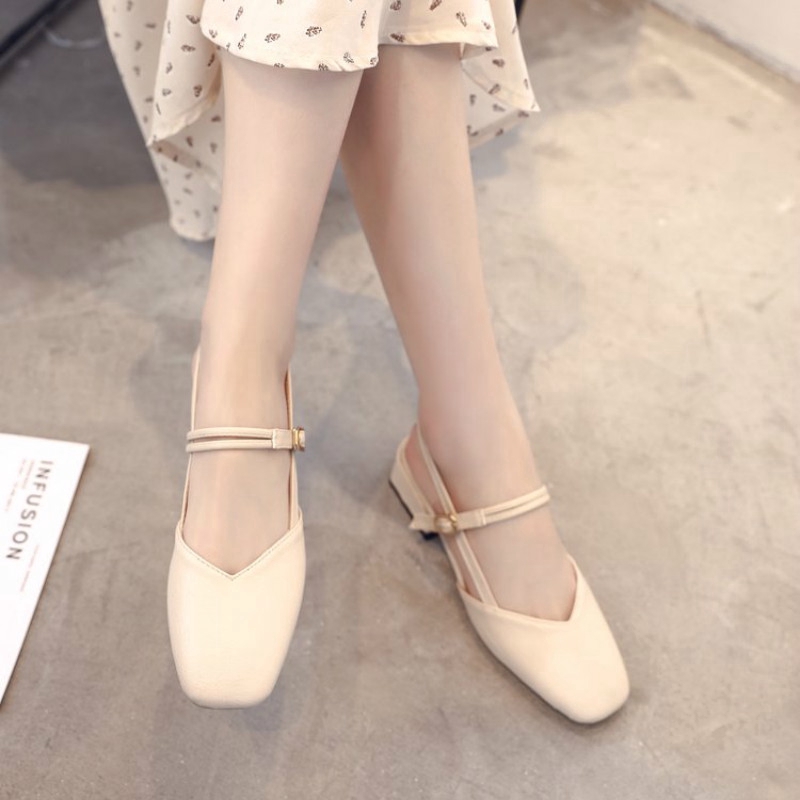 Giày sandal IELGY bít mũi mũi vuông che nửa chân màu trơn phong cách Hàn Quốc cho nữ
